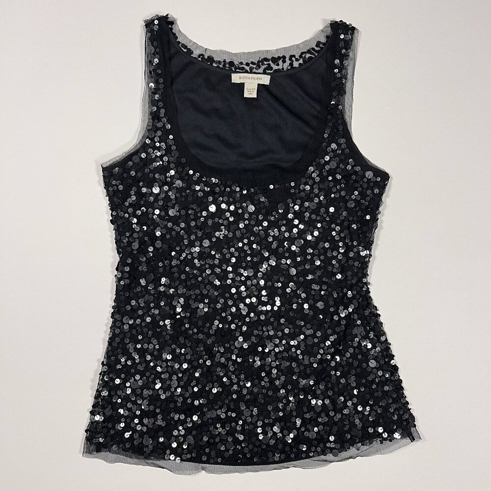 Boston Proper Y2K Black Sequin Club Top